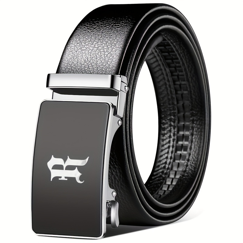 R Letter Pattern Men's Business Belt Solid Basic Style